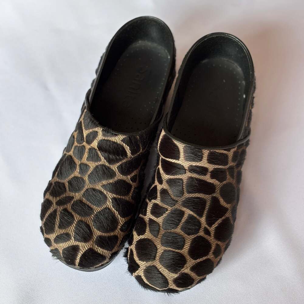 SANITA Clogs EU SIZE 40 Giraffe Safari Print Calf Hair Clogs